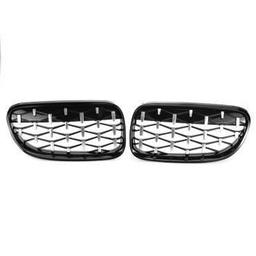 Pair Grille Grill Black Chrome Diamond Meteor Mesh For BMW E92 E93 2010-2015 R