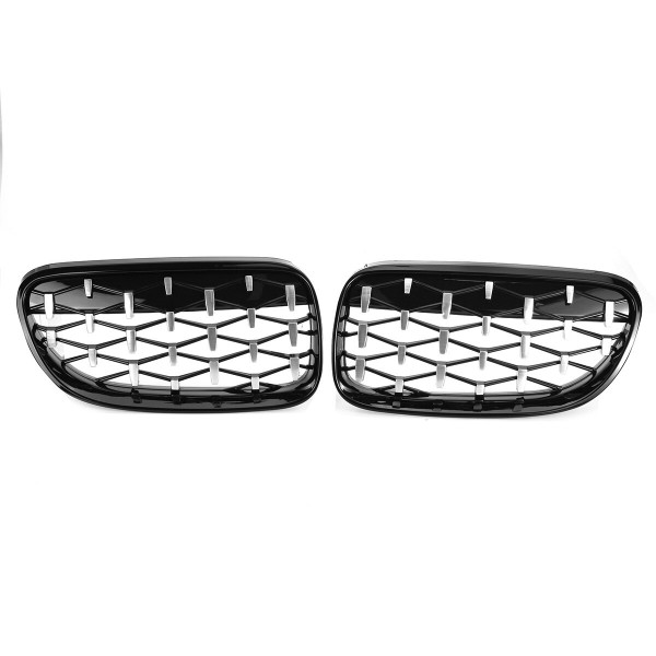 Pair Grille Grill Black Chrome Diamond Meteor Mesh For BMW E92 E93 2010-2015 R