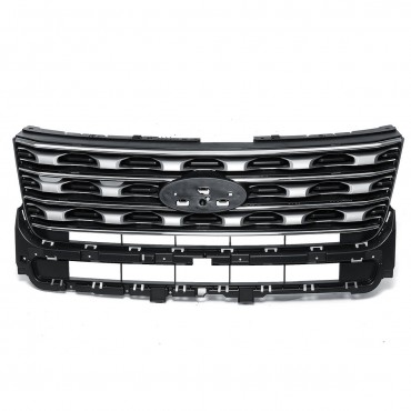 Replacement Silver + Black Sport Style Front Grille Grill For Ford Explorer 2016 2017