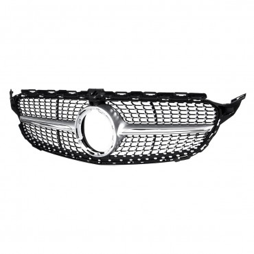 Silver Front Diamond Grill Grille With Camera For Benz W205 C Class C250 C300 C400 C43 AMG 2019+
