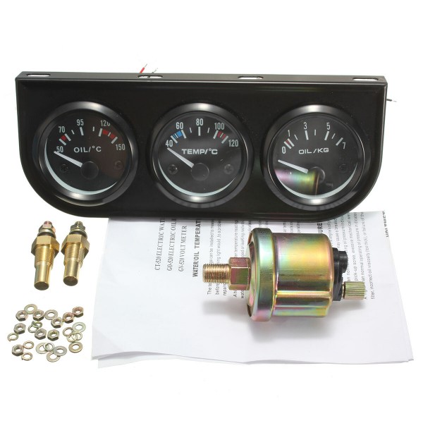 2 Inch 52mm Oil Temp Pressure Water Temp Electronic Gauge Kits 3 Hole Stent