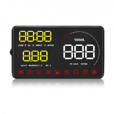 A9 5.5 Inch Car HUD OBD OBD2 Head Up Display Digital Speedometer Windshield Projector Fatigue Alarm Fuel Speed Gauge