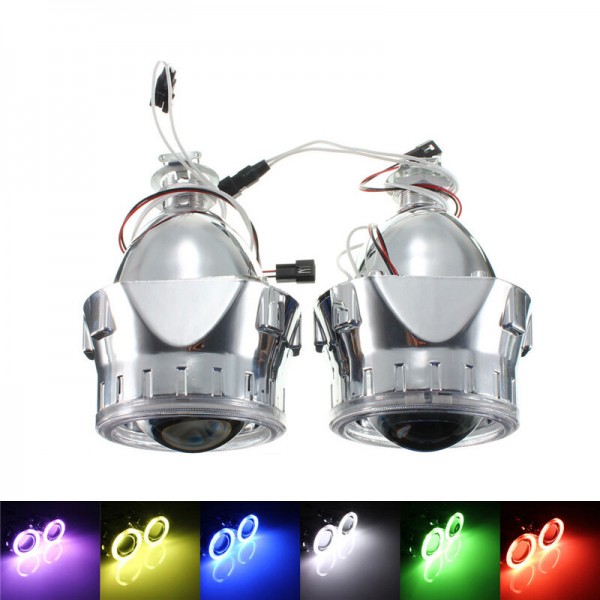 2.5 Inch H1/H4/H7 Bi-Xenon HID Projector Headlights Conversion Kit with Lens CCFL Angel Eyes Halo Ring Lights Shroud LHD