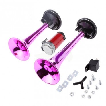 12V 178DB Car Air Horn Kit Double Barreled Ultra Loud Metal Four Color