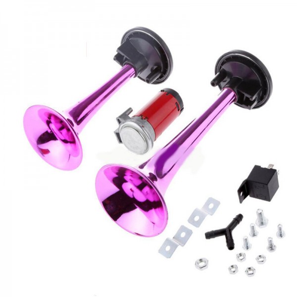 12V 178DB Car Air Horn Kit Double Barreled Ultra Loud Metal Four Color