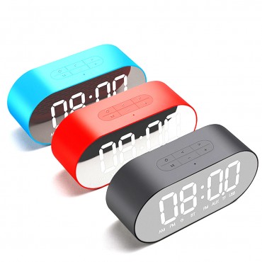 1500mAh Built in Battery 10 Hours TF AUX USB Car Mirror Alarm Clock bluetooth Speaker