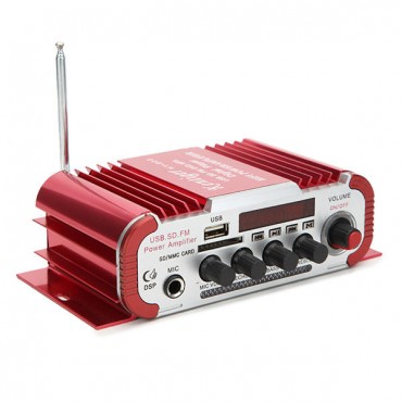 HY600 12V Red Car and Motorcycle Dual Channel Universal Amplifier with Microphone