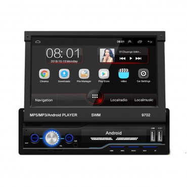 7 Inch 1 Din Android 8.1 Car Radio Stereo MP5 Player 4 Core 1+16G Retractable Touch Screen WIFI GPS bluetooth FM AUX With 4LED Backup Camera