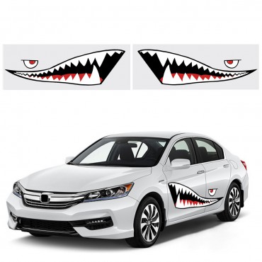 1 Pair 59inch Shark Mouth Tooth Teeth Sticker PVC Exterior Decal For Car Side Door