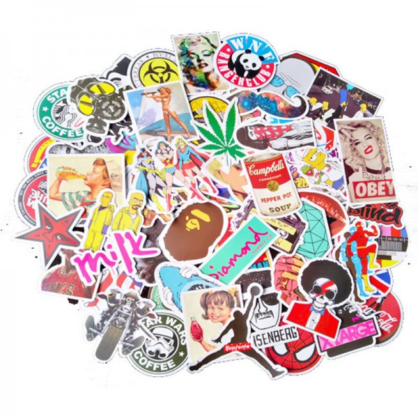 100Pcs Graffiti Decorative Stickers Cartoon Suitcase Sticker Waterproof