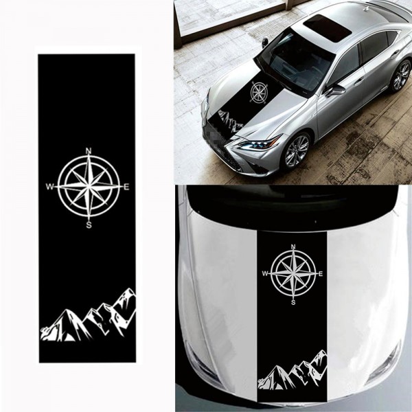 130x40cm Compass Pattern Car Hood Stickers Vinyl Decals Universal for Jeep for Wrangler Rubicon JK C