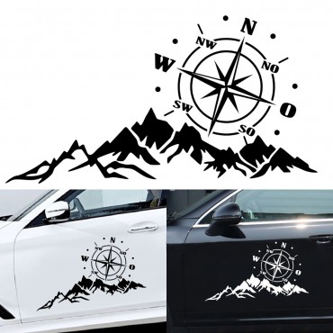 2PCS Car Body Hood Sticker Decal Compass W/ Mountains For Camper Van Motorhome Car
