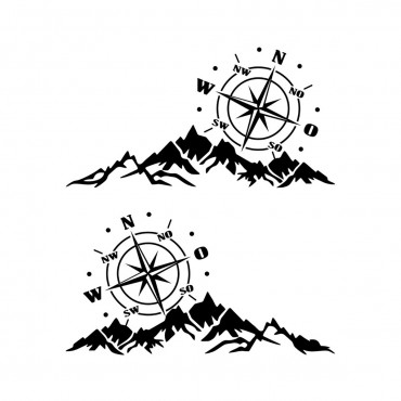 2PCS Car Body Hood Sticker Decal Large Compass With Mountains Navigation For Camper