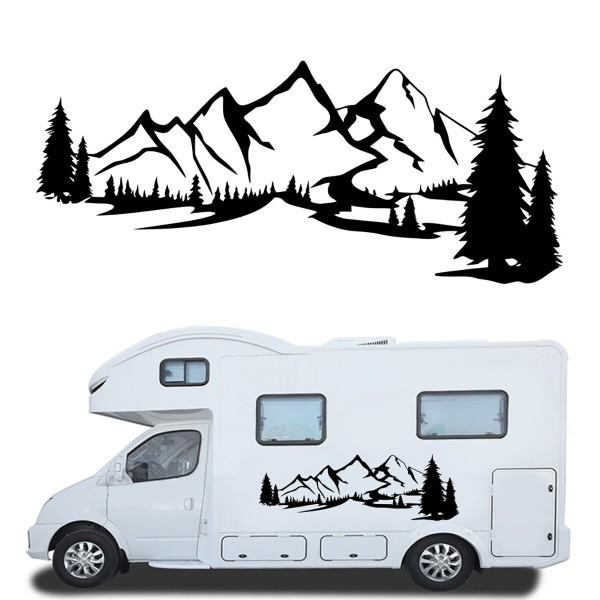 2PCS Decal Stickers Side Body Large Mountains For Camper Motorhome Van Caravan RVS