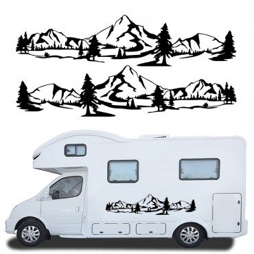 2PCS Side Body Stickers Decal Mountain Forest For Camper Van Motorhome Off Road Car