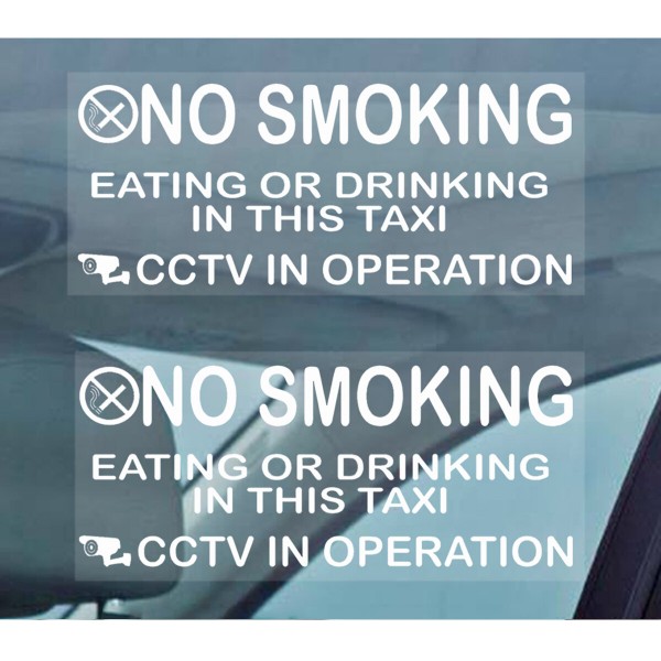 2PCS Taxi Minicab Warning Window Stickers No Smoking Eating Drinking-Cab CCTV