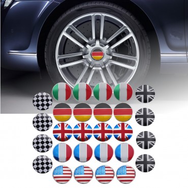4x 56mm 3D Alloy Car Wheel Center Hub Cap Badge Flag Emblem Sticker Universal