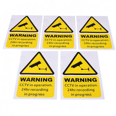5PCS Yellow Window Warning Stickers Signs Decal CCTV In Operation
