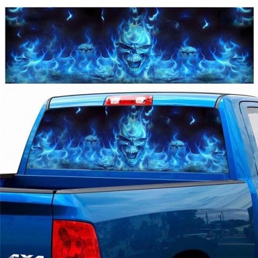 Car Window Sticker Wall Decal Waterproof PVC Blue Flaming Truck Decor