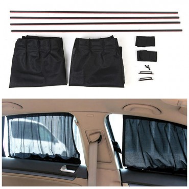 2X 70*47CM Mesh Fabric Adjustable Car Window Sunshade Side Window Curtains with Tracks