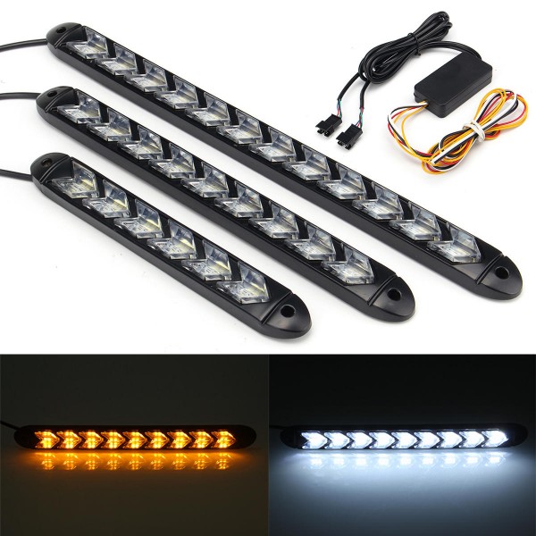 2X Flowing LED Lights Flexible DRL Turn Signal Lamp Strip Switchback White/Amber