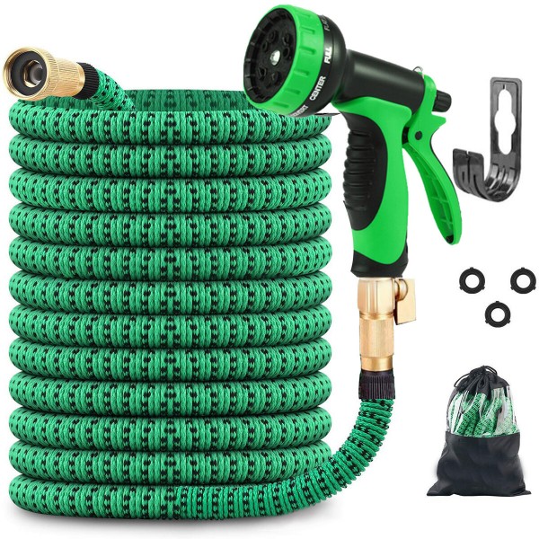 50/75/100FT Upgraded Expandable Garden Water Hose Function Spray Nozzle Green