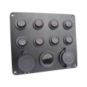 12-24V Car Push Button Switch Interior Accessories Dual USB Charger 8 Gang Circuit Breaker Toggle Switch Panel
