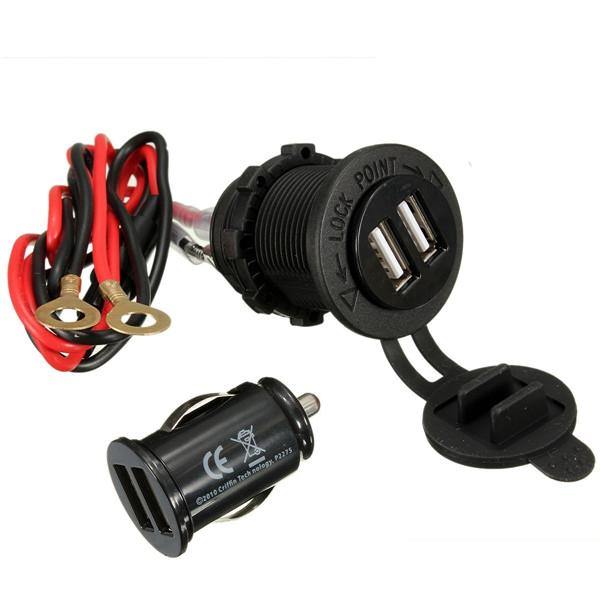 12-24V Dual USB Motorcycle Phone Power Charger With Waterproof Cover
