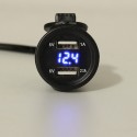 12V 2.1A 1A Dual Usb Charger Socket Voltage Volt Meter Led Light For Car Motorcycle