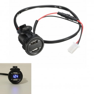 12V 2.1A 1A Dual Usb Charger Socket Voltage Volt Meter Led Light For Car Motorcycle