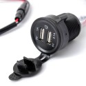 12V 24V 3.1A Socket Dual USB Spliter Charger Adapter with Cable for Motorcycle Car