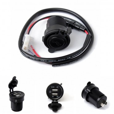 12V 24V 3.1A Socket Dual USB Spliter Charger Adapter with Cable for Motorcycle Car
