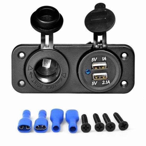 12V-24V Dual USB Power Charger Socket Splitter Adapter 5V 1A+2.1A For Motorcycle Boat Automobile Car Riding Mower Waterproof
