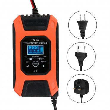 12V 7A 7-stage LCD Pulse Repair Battery Charger For Car Motorcycle AGM Gel Wet Lead Acid