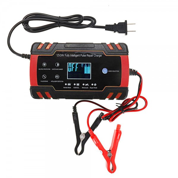 12V/24V 8A Touch Screen Pulse Repair LCD Battery Charger Red For Car Motorcycle Lead Acid Battery Agm Gel Wet