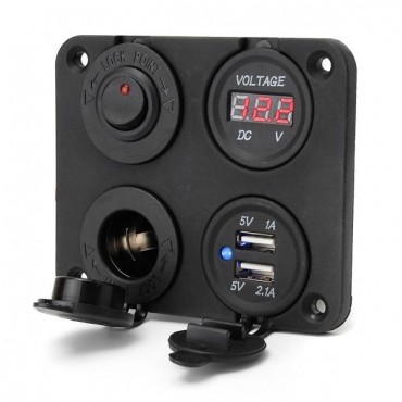 Dual Usb Adapter Charger Sockets & Digital Volt Meterr & Switch Panel