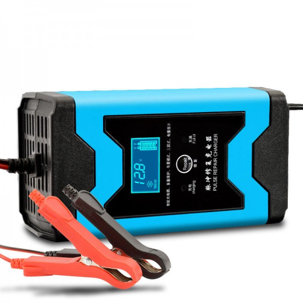 12V 6A Pulse Repair LCD Battery Charger Blue For Car Motorcycle Lead Acid Battery Agm Gel Wet