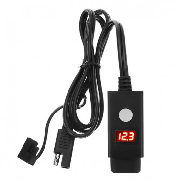 Motorcycle Dual USB Charger LED Digital Display SAE To USB 2.1A 5V Cable Waterproof