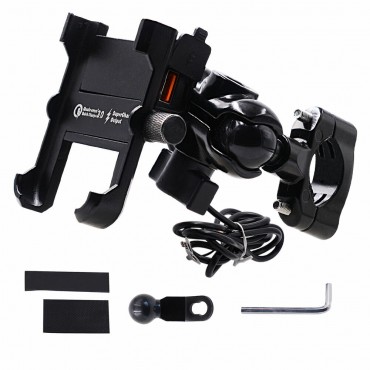 QC3.0 Quick Charge 4-6.5 inch Phone Holder Waterproof GPS Mount Motorcycle Moto Handlebar Rearview Stand
