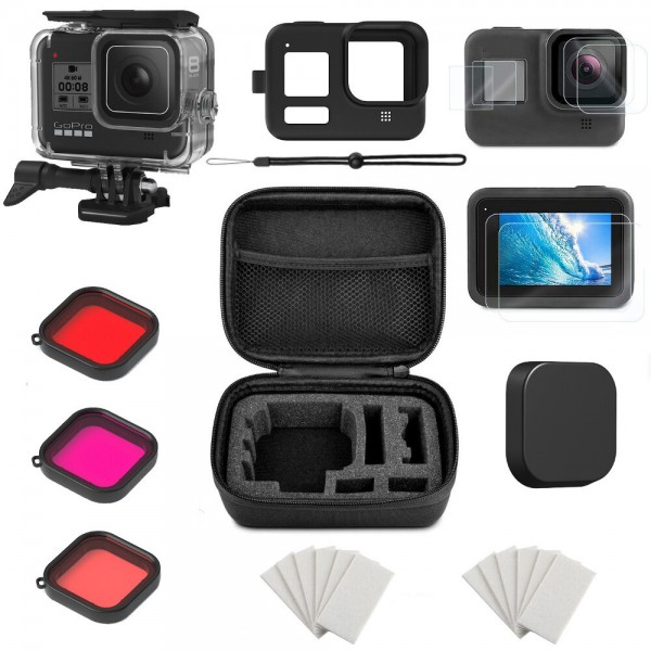 Exclusive Sports Camera Set Waterproof Shell Silicone Cover Three-color Filter Anti-fog Insert Small Storage Bag For Gopro8