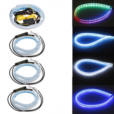 2PCS 60cm Car LED Light Guide Strip Ultra-thin Daytime Running Light Flowing Water Belt Turning Decorative Silicone Light Bar