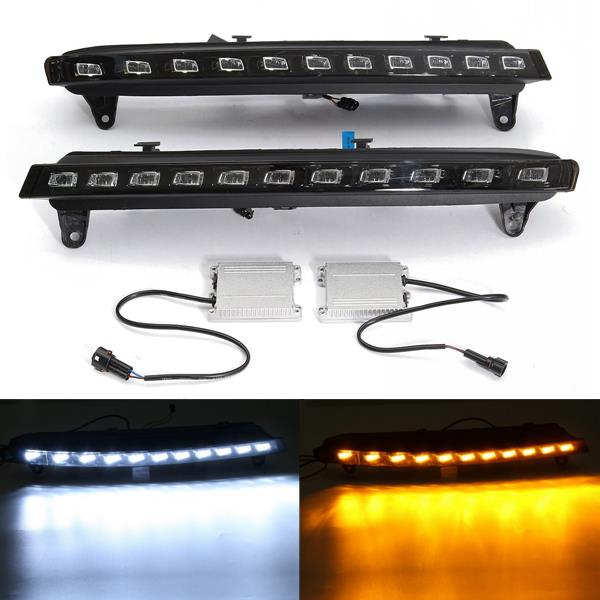 LED Daytime Running Fog Lights DRL White Turn Signal Lamp Yellow 2Pcs for Audi Q7 2007-09