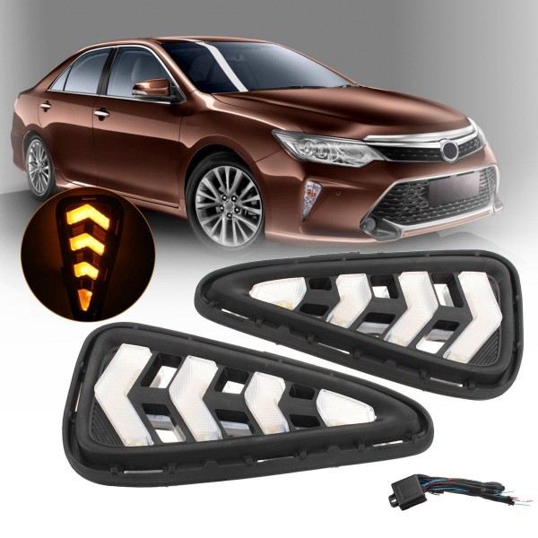 Pair Front Car LED DRL Daytime Running Lights Fog Lights Lamps for Toyota Camry 2015-2017