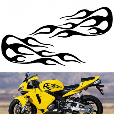 2pcs Flame Badge Decal Car Motorcycle Gas Tank Decorative Stickers 13.9x5.1 Inch Universal