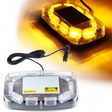 12V-24V 30 LED Mini Amber Flashing Emergency Light Bar Strobe Rotating Beacon Warning Lamp