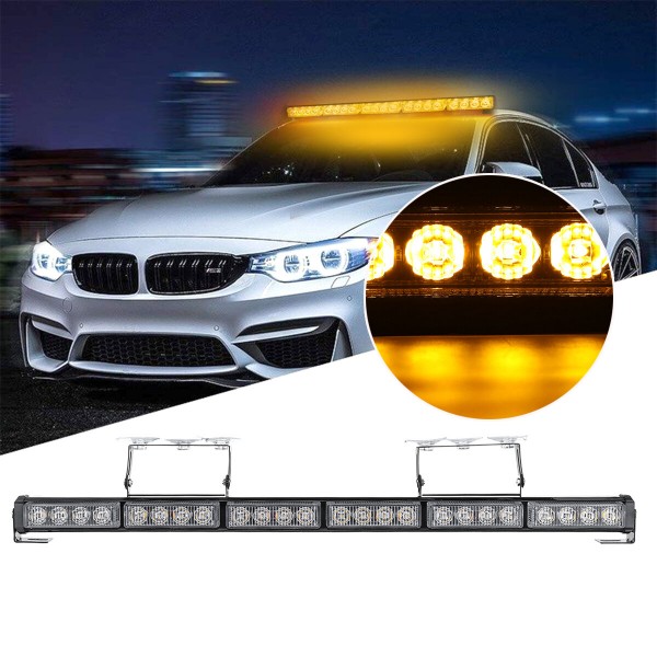 12V Amber 27inch 24LED Emergency Warning Flash Strobe Light Bar Traffic Advisor