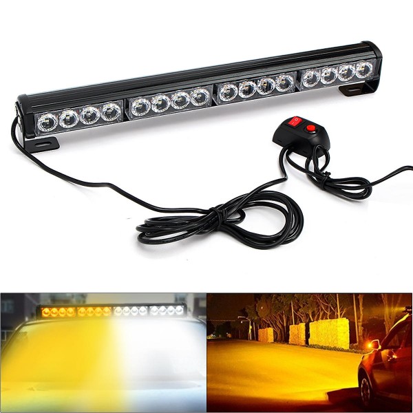 18Inch 16LED Emergency Traffic Advisor Flash Strobe Light Bar Warning Lamp White+Amber Color with Switch