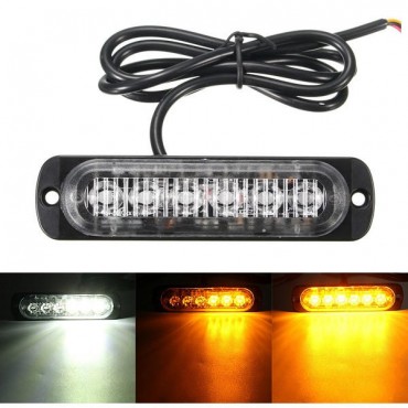 18W 6 LED Car Strobe Lights Bar 12V-24V Emergency Warning Flashing Lamp Amber/White/Amber+White