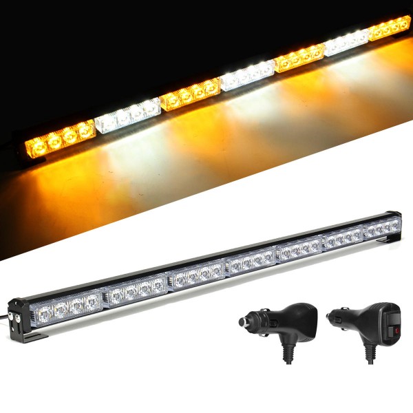 31inch 28 LED Car Flashing Warning Light Bar Traffic Flash Strobe Lamp DC12V Amber & White