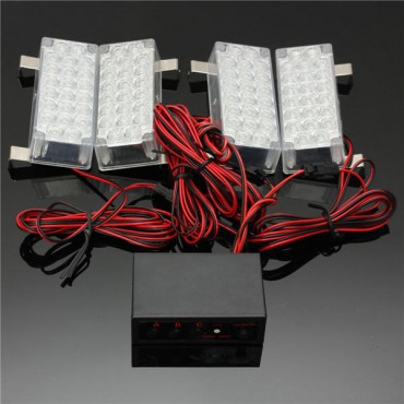 4x 22LED White Flashing Light Car Strobe Light with Controller 12V